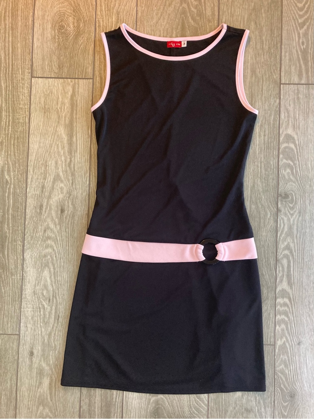 Ruby Rox Black Mini Dress with Pink Trim and Dropped Waistband